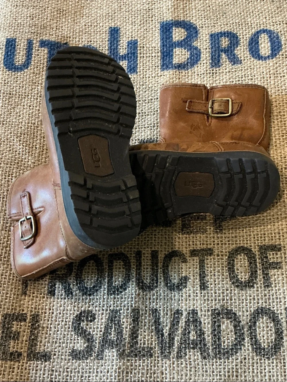 UGG Kids Chestnut Brown Leather Zip Ankle Boots Size 10